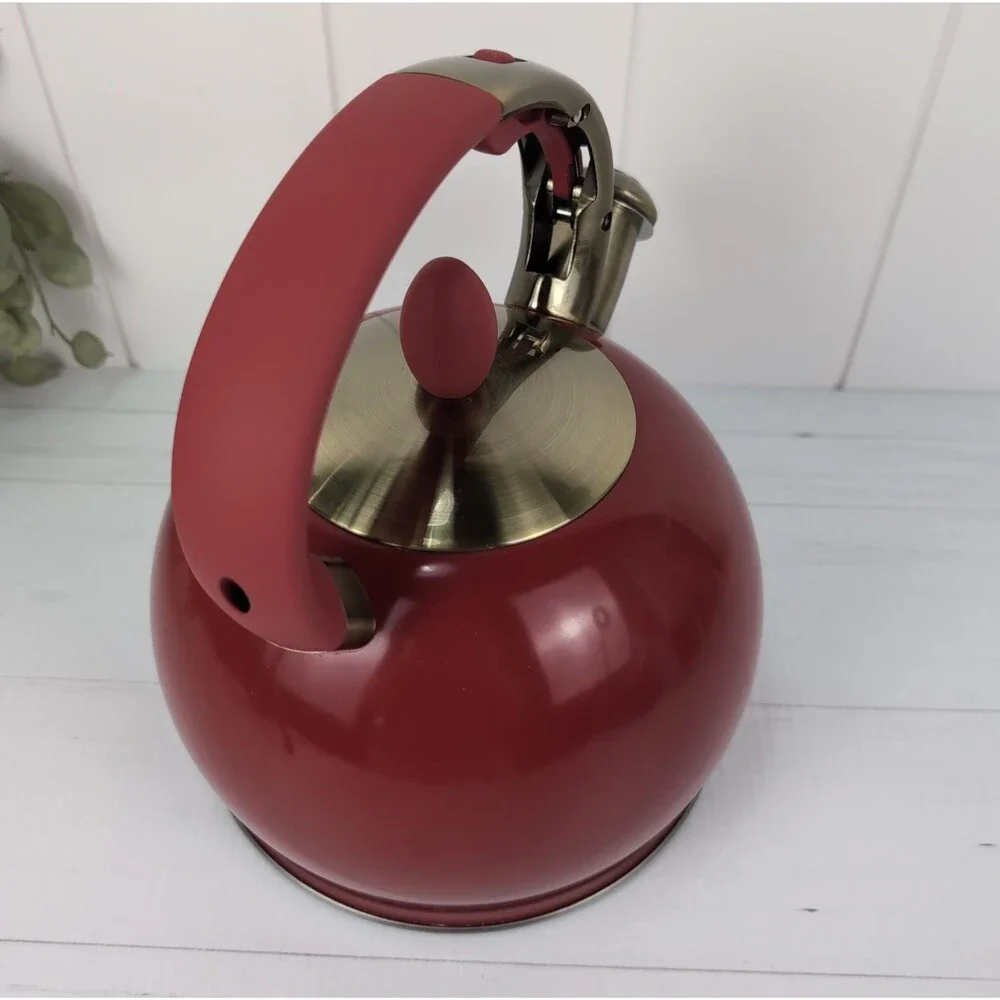 Whistling Tea Kettle Red Susteas Stovetop Teapot 3 Qt Stainless Steel